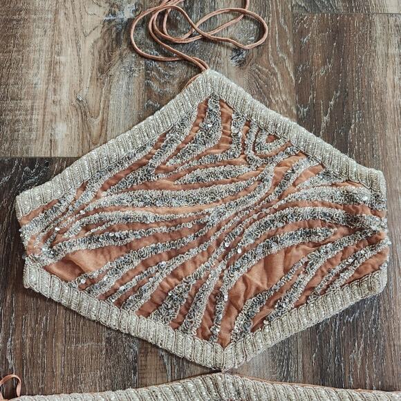 Retrofete Viola Tiger Stripe Dress Sequin Size Large NWT Halter Open Back - Picture 3 of 12